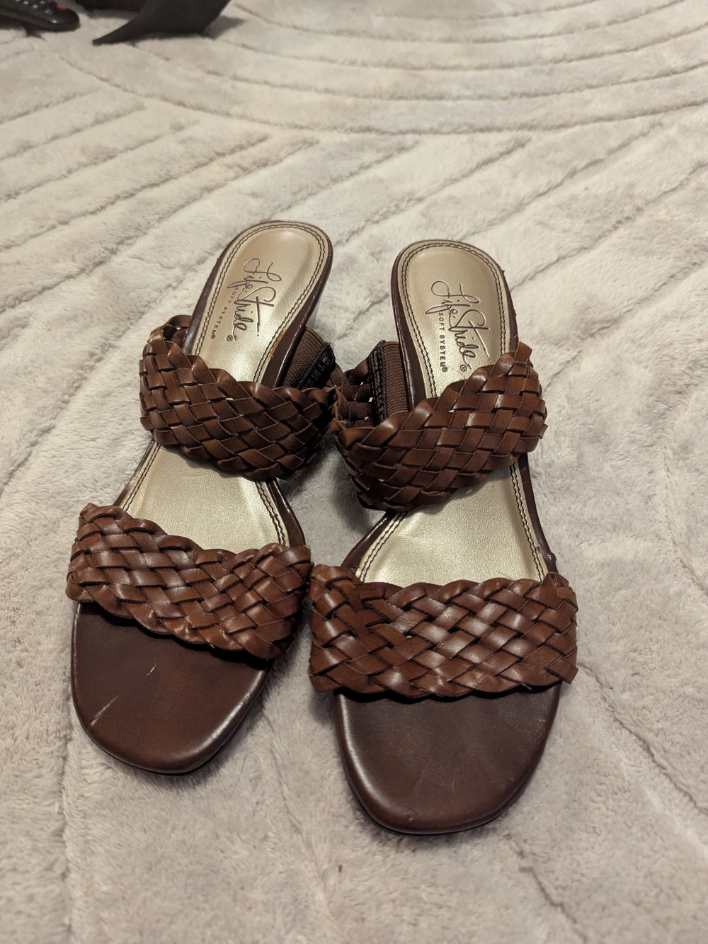 Life Stride Brown Braided Leather Slide Mules